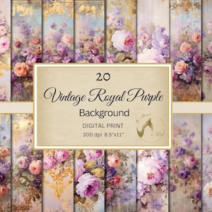 Carta vintage Royal Purple Junk Journal, carta con intarsi dorati, carta digitale di lusso, carta scrapbooking invecchiata ed effimeri, set di carta scrapbooking
