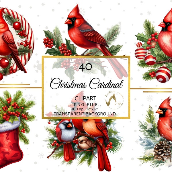 42 Christmas Red Cardinal Clipart PNG, Watercolor clipart PNG, bird clipart, PNG, Watercolor, Digital Download, Christmas Bird, Red Clipart