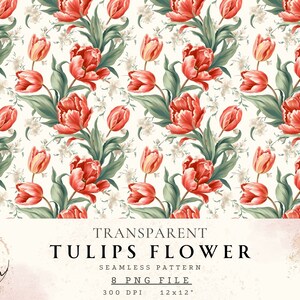 Modèle sans couture de tulipes, papier numérique de répétition, motif de fleur de tulipes, papier numérique de fleurs, fond transparent de fleurs de modèle sans couture