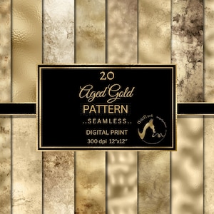 Gealtertes Gold Digitales Papier, Nahtlose Gold Texturen, Grunge Distressed Antique Gold Hintergründe, Vintage Tileable Goldfolie, Metallic Muster