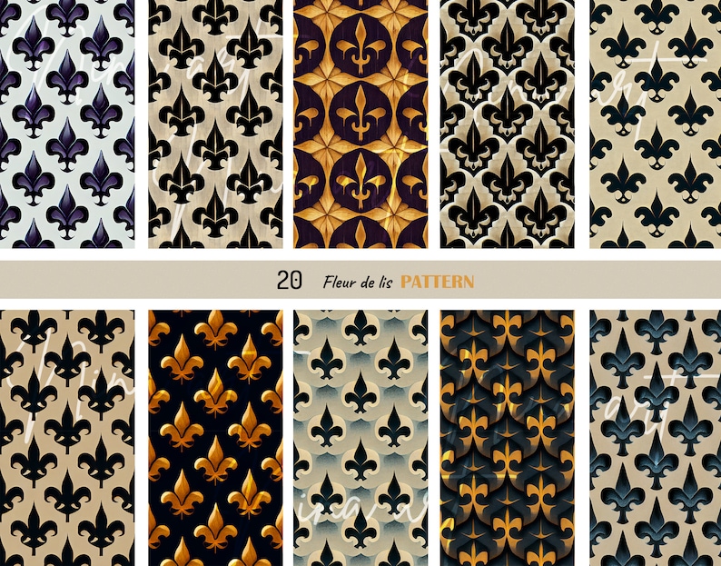 French Pattern Designs Fleur De Lis Seamless Pattern, French Heraldry, Digital Scrapbooking ...