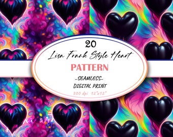 Lisa Frank Style Heart Digital Paper, Black Rainbow Pattern (Commercial Use)