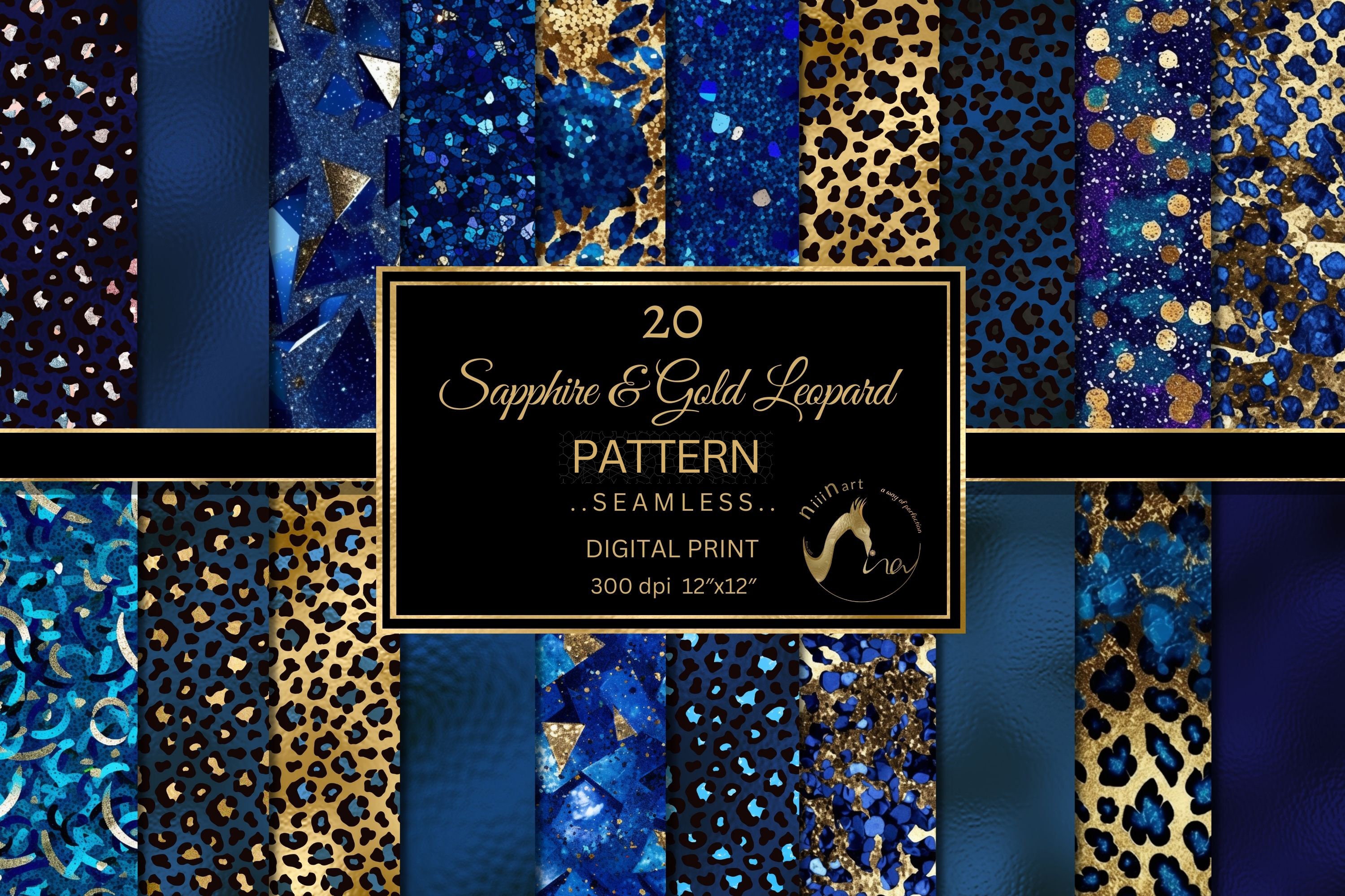 Royal Sapphire Gold Leopard Pattern, Seamless Animal Print