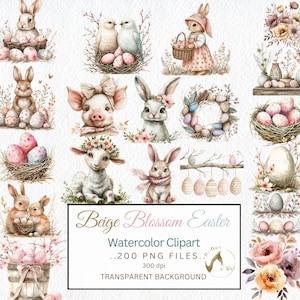 Pacchetto PNG Clipart acquerello Pasqua fiore beige, Illustrazione di Pasqua, Carta di giornale spazzatura, Download digitale PNG rosa, Boho Pink Clipart PNG
