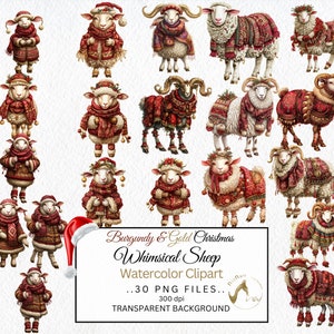 Pecore stravaganti dell'acquerello, effimeri stravaganti, clipart acquerello pecore natalizie, pecore natalizie PNG, clipart natalizie pecore Borgogna