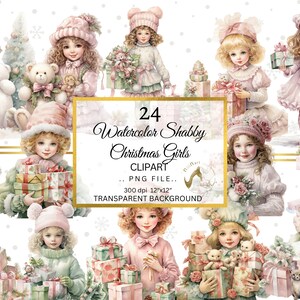 Download digital de garota fofa aquarela, arquivos PNG transparentes de meninas de Natal pastel, meninas, diário de lixo, álbum de recortes, confecção de cartões