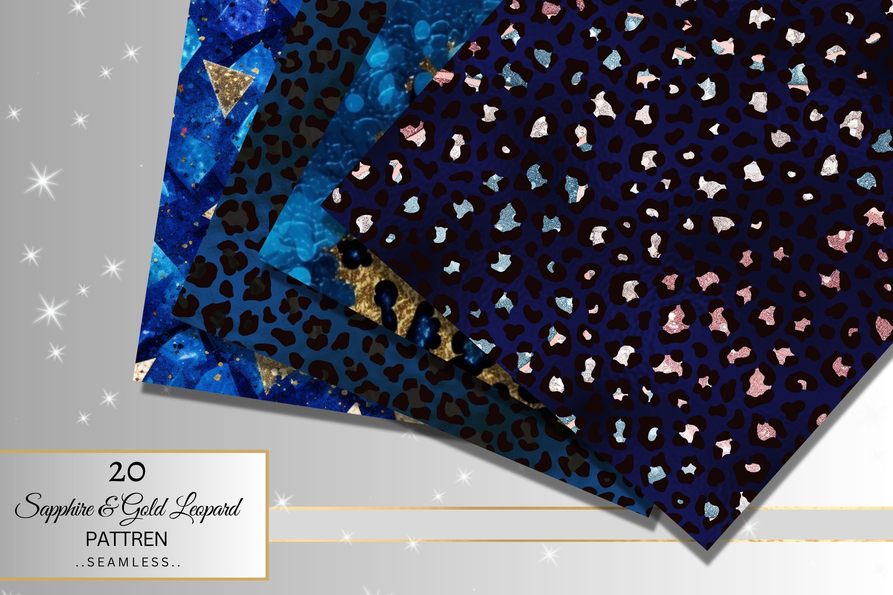 Royal Sapphire Gold Leopard Pattern, Seamless Animal Print
