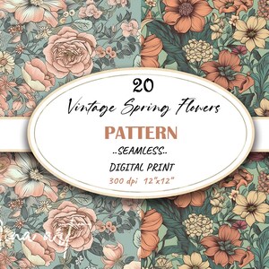 Vintage Spring Flowers Seamless Digital Download, Floral Digital Paper, Neutral colors digital Pattern, Flowers image paper, Commercial use