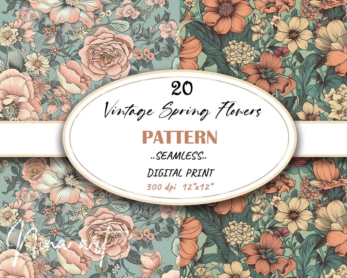 Vintage Spring Flowers Seamless Digital Download, Floral Digital Paper, Neutral colors digital Pattern, Flowers image paper, Commercial use