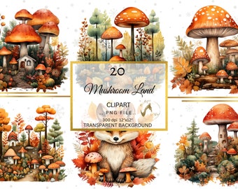 Watercolor Mushroom Clipart, Forest Toadstool PNG (Digital Download)