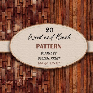 Op de afbeelding: 20 naadloze digitale hout- en schors patronen. Elk patroon is 30,5 cm bij 30,5 cm en 300 dpi.