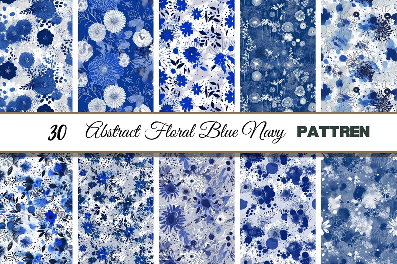 Navy Blue Floral Abstract Seamless Digital Paper Paint Drips - Etsy