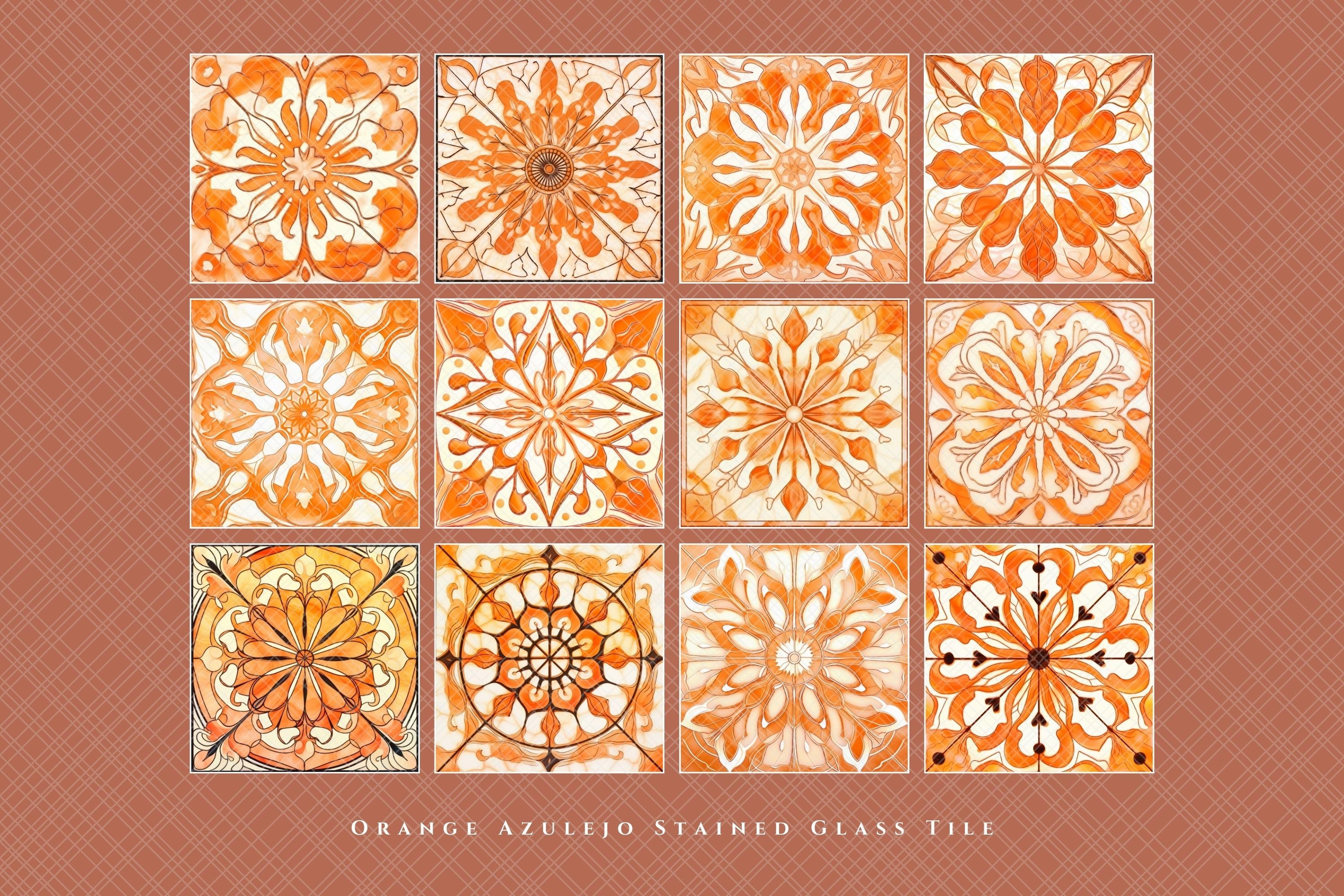 Orange Azulejo Stained Glass Tile Patterns, Commercial Use (digital ...
