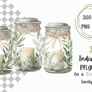 Watercolor Olive Decorations Clipart, Decor clipart, Wedding Clipart, White Candles Clipart, Wedding Centerpiece, White and Green Clipart image 3