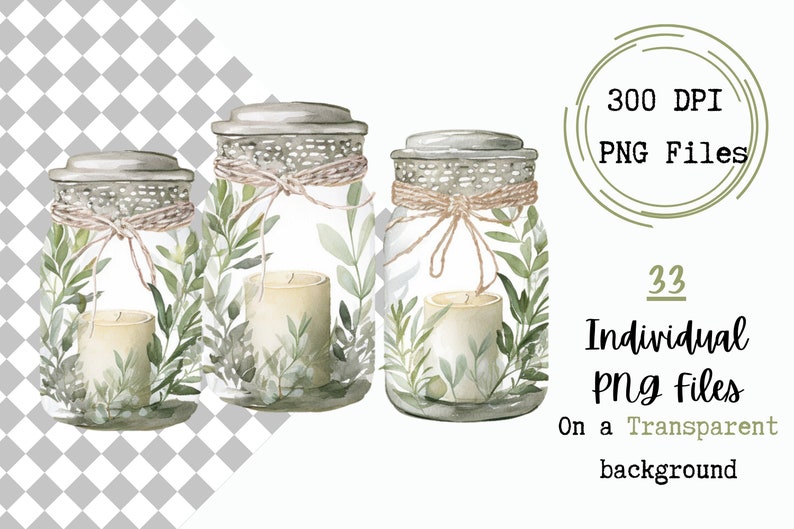 Watercolor Olive Decorations Clipart, Decor clipart, Wedding Clipart, White Candles Clipart, Wedding Centerpiece, White and Green Clipart image 3