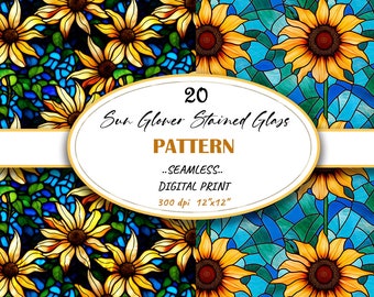 Sunflower Stained Glass Pattern, Seamless Floral Paper (digital ...