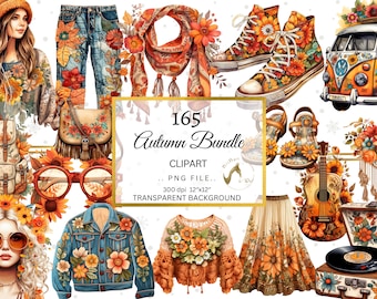 Groovy Boho Clipart, 60s 70s Style, Flower Power (Digital Download)