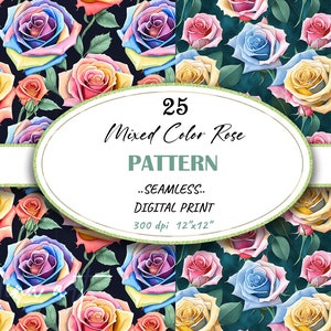 Seamless Roses Digital Pattern, Colorful Roses Digital Paper, Trendy Roses for Scrapbooking, Rainbow Roses, Commercial Use