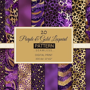 Lila und Gold Leopard digitales Papier, Leopard Spot Muster, Safari Animal Print, Gold und Lila Glitzer, Leopard Glitzer Muster