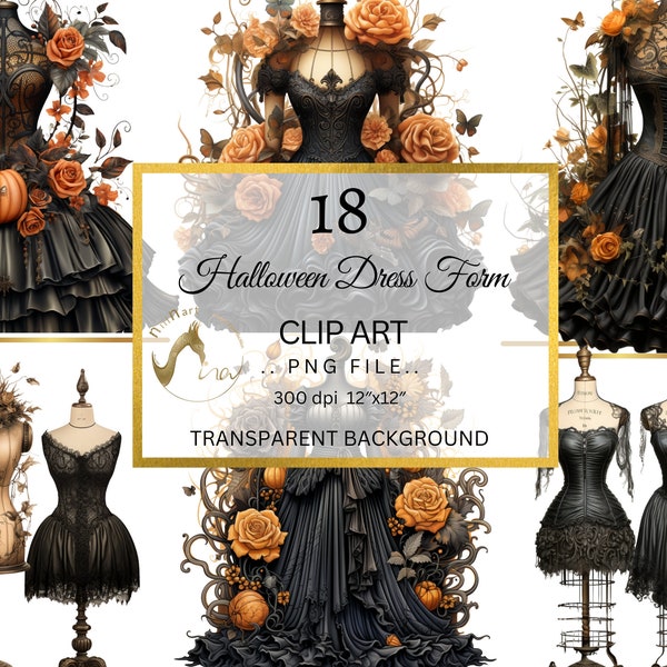 Clipart de forme de robe vintage Halloween, formes de robe vintage, Mannequins vintage, Clipart gothique, Mannequins Dark Fantasy, usage Commercial