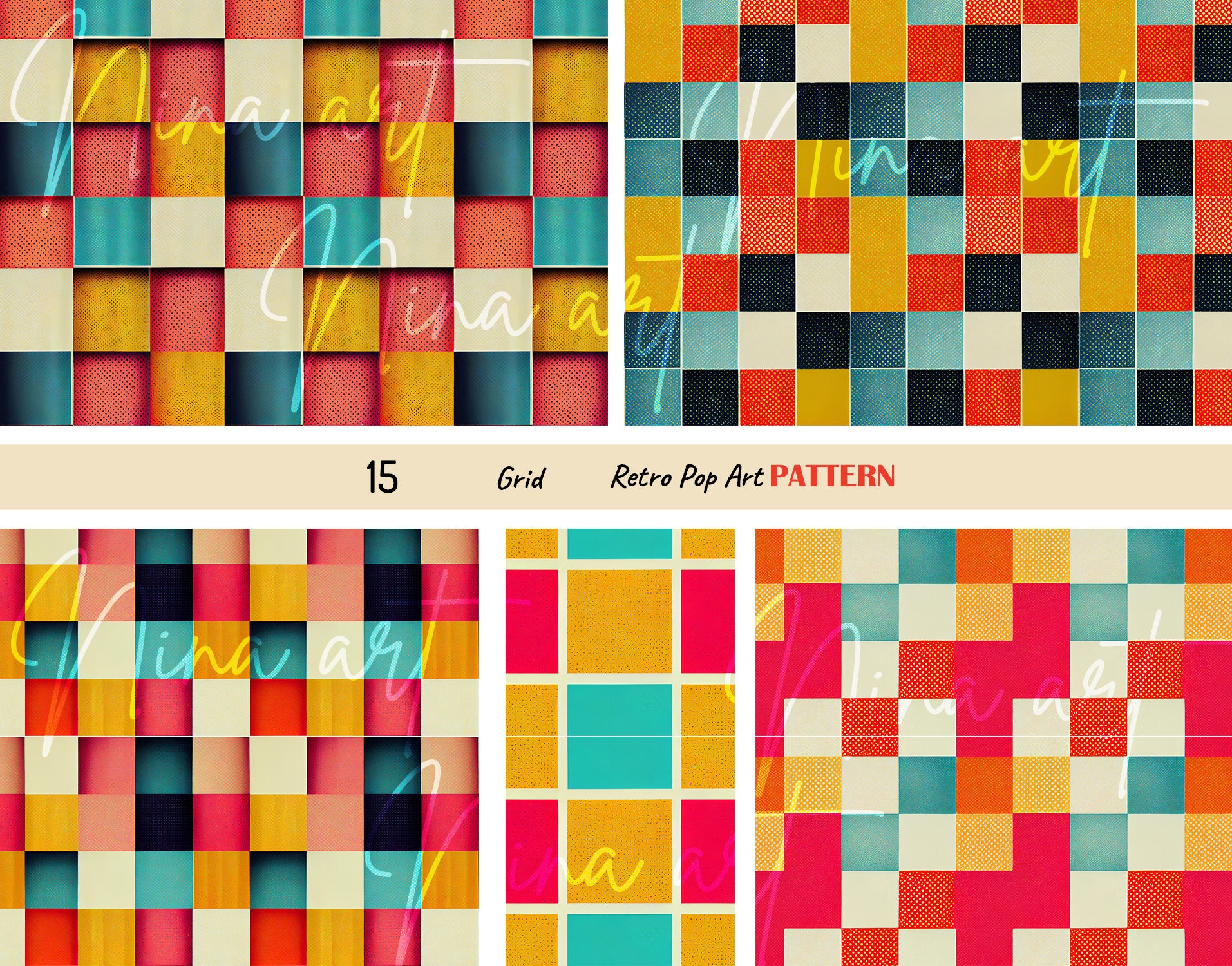 Colorfull Checkard Pattern Retro Checkered Pattern, Colorful Pop Art Scrapbook Paper (digital ...