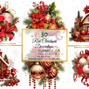 30 cliparts de Noël, PNG de haute qualité, téléchargement numérique, fabrication de cartes, techniques mixtes, créations numériques en papier, clipart Noël, usage commercial