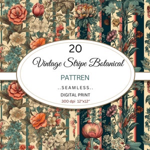 vintage Botanical Digital Paper, vintage Textures, Antique Floral Art, Printable Old Flower Pattern, Digital Download, Commercial Use