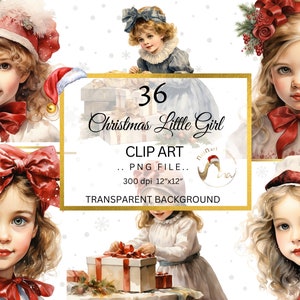 Clipart de menina de Natal em aquarela, PNG de menina de Natal, Clipart vitoriano, Inverno, Presentes PNG, Diário de lixo Papel Artesanal Scrapbooking