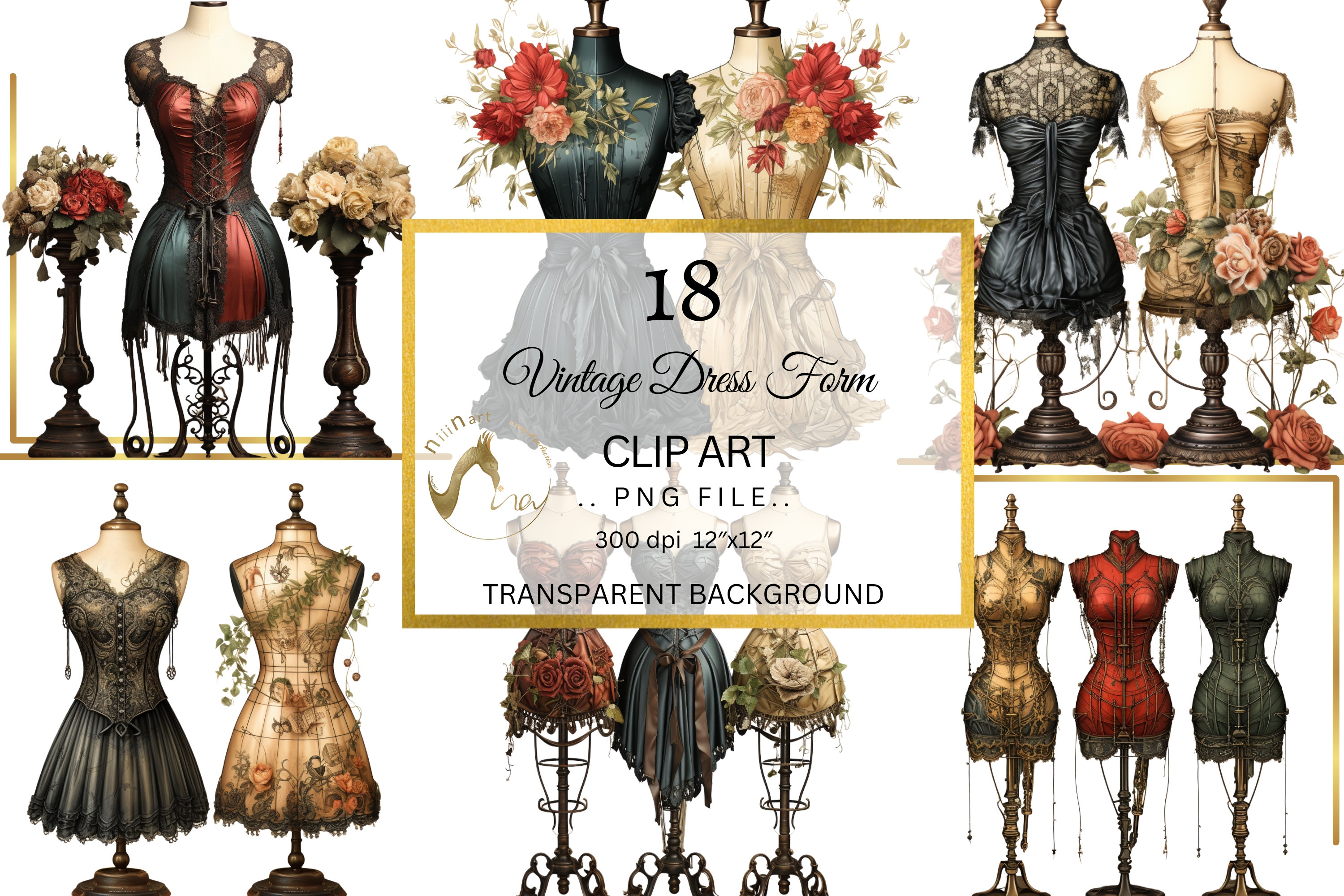 Vintage Dress Forms, Vintage Mannequins, DIGITAL Victorian Roses Dress Form Digital Collage Sheet Download, Digital Paper, Commercial Use