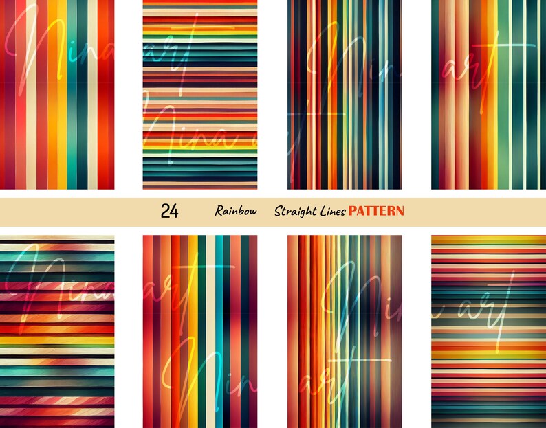 Rainbow Stripes Digital Paper Pack, Seamless Colorful Patterns (JPG ...