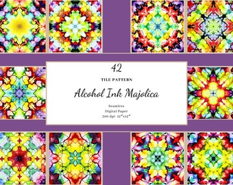 Alcohol Ink Majolica Digital Paper, Portuguese Tile Pattern (Commercial License)