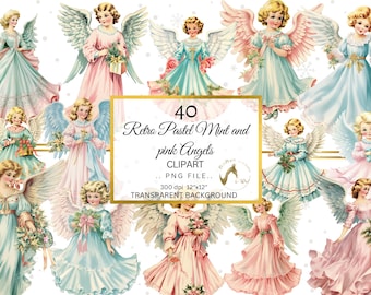 Vintage Christmas Angel Clipart, Retro PNG Graphics (Digital File)