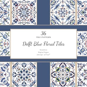 Delft Blue Floral Tiles Digital Download, Delft Digital pattern Download, Seamless Unique Abstract Flowers Tiles, Commercial License Added