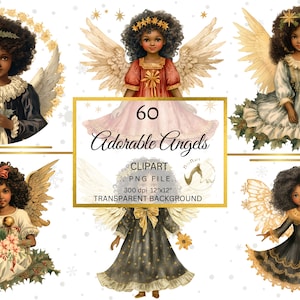 Clipart di angoli afro ad acquerello, Clipart di angoli africani, Clipart di bambina africana, Clipart di angoli PNG, Grafica floreale, Illustrazione di angoli