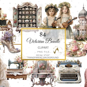 Blue and Pink Victorian Watercolor Clipart Bundle, Shabby Chic Transparent Background Digital Download Fantasy Clipart Scrapbooking Paper
