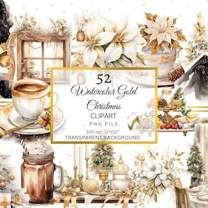 Oro Natale PNG Clipart Bundle Acquerello Donna africana Natale Clipart Download digitale Natale Grafica Design PNG Sublimazione