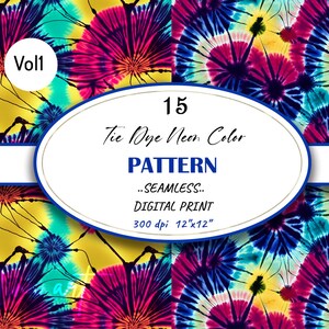 Digitalt tie-dye-papper med regnbågsfärgade neonmotiv, abstrakta mönster (digital nedladdning)