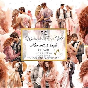 50 Watercolor Love Couple clipart bundle, Romantic Couples Watercolor PNG Bundle, Love, Romantic relationship, Rose gold Romantic Watercolor