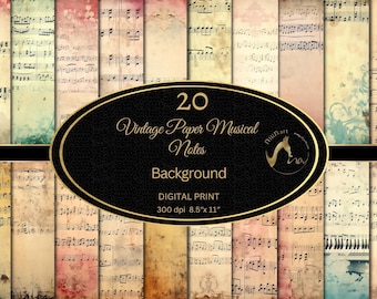 Vintage Music Sheet Paper, Scrapbook Backgrounds (Digital Download)