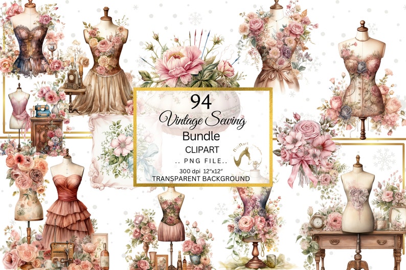 Watercolor Sewing Clipart, Sewing Machines Clipart, Digital Download