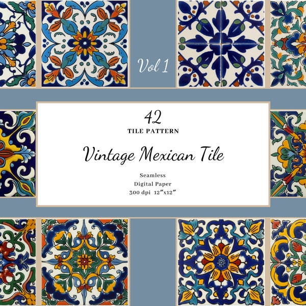 carreaux de Talavera mexicains vintage, téléchargement numérique de carreaux mexicains, carreaux colorés, carreaux vintage floraux, carreaux sales, licence commerciale