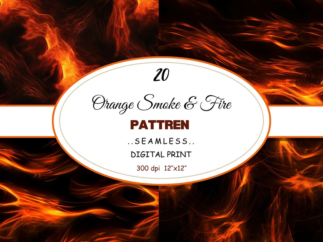 Orange Smoke and Fire Seamless Digital Pattern, Orange Black Digital ...