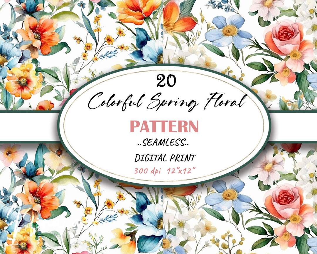 Watercolor Spring Flowers Digital Paper, Seamless Floral Pattern ...
