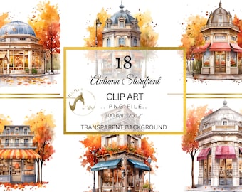 Clipart herfstcafé aquarel – png-afbeeldingen storefront (digitale download)