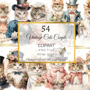 Katze Paare mit Kleidung, Katzen in Vintage Kleidung, Kartenherstellung, Mixed Media, Digital download, Ephemera, Junk Journal, Scrapbooking, Clip art