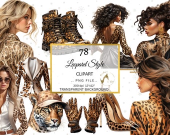 Glam Leopard Print Clipart, Fashion PNG, Diva Art (Digital Download)