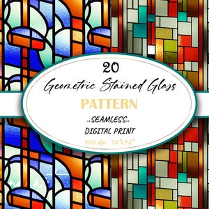 Papier numérique de vitrail géométrique sans couture, motif numérique abstrait géométrique coloré, téléchargement numérique de vitrail, utilisation commerciale