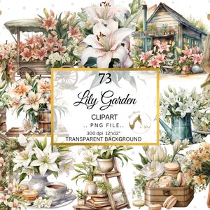 Rustic Pink Lilies Watercolor Clipart Bundle - 73 PNG Lily Flower Images, Beautiful Floral Graphics, PNG, Digital Download, Commercial Use