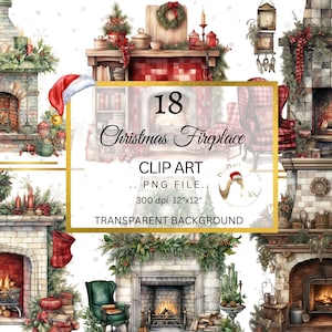 Watercolor Christmas Fireplace Clipart,  Cozy Christmas Fireplace Clipart, Christmas Decoration Clipart, Christmas Clipart, Junk Journals