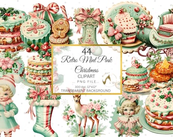 Imágenes prediseñadas de dulces navideños retro, dulces pastel PNG (descarga digital)